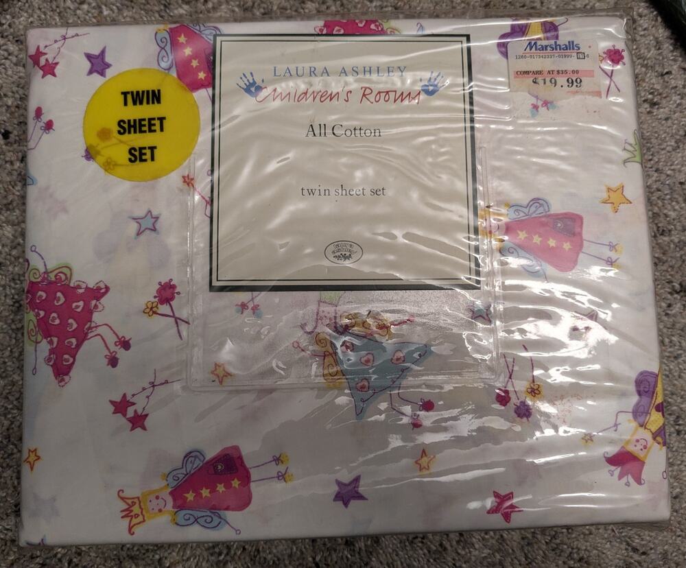 Laura Ashley Fun Fairies Twin Sheet Set White NIP